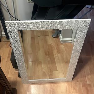 White & silver bathroom vanity mirror. Mosaic motif design. Good condition